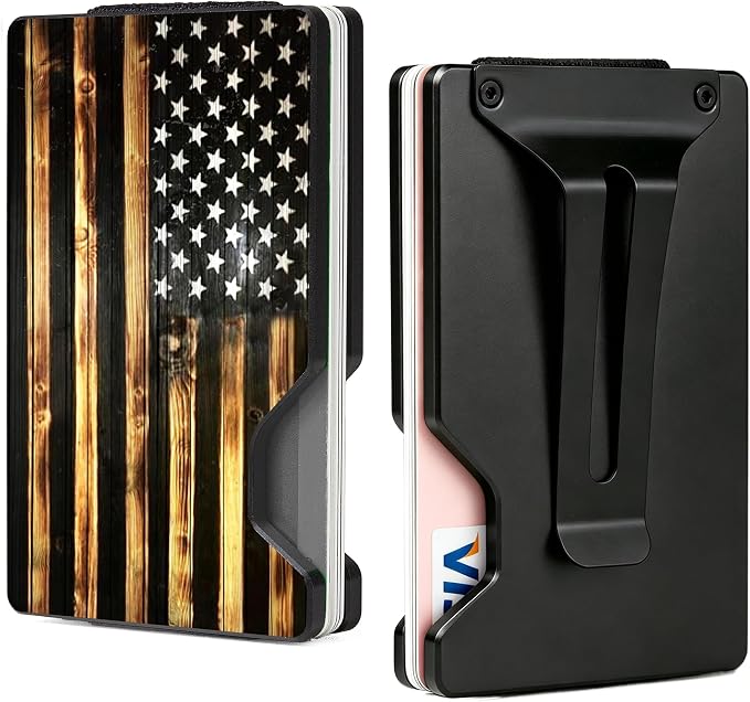 Slim Wallet for Men,RFID Blocking Minimalist Metal Wallet, Money Clip/Cash Holder, Front Pocket Aluminum Credit Card Holder, Ideal Gift for Men,American USA Flag by Unknown