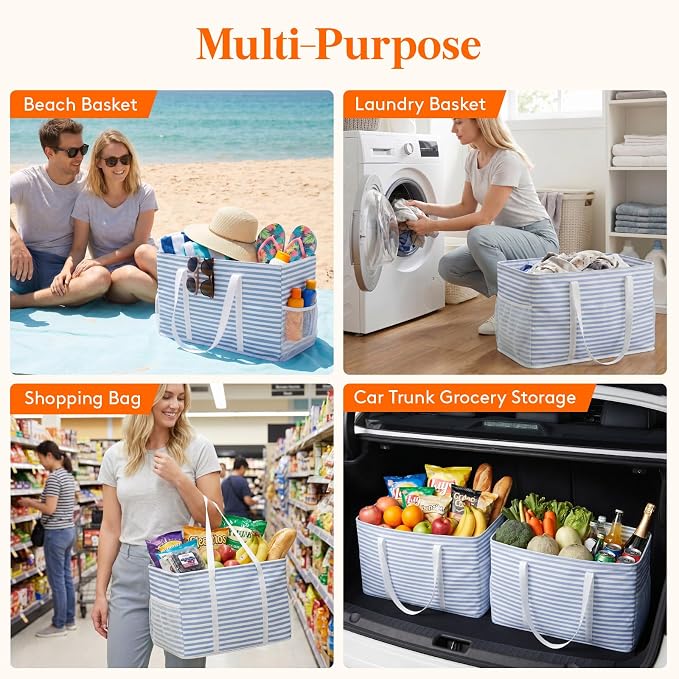 Lifewit Extra Large Tote Bag, Reusable Grocery Bags with Metal Wire Frame and Handles - Image 5