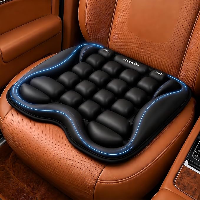 Car Seat Cushion for Long Drives, Pressure Relief Seat Pad with Built-in Pump, Adjustable Air Cell Cushion for Truck Drivers, SUV, Office Chair and Wheelchair by Longdrivesshouldntfeellonger