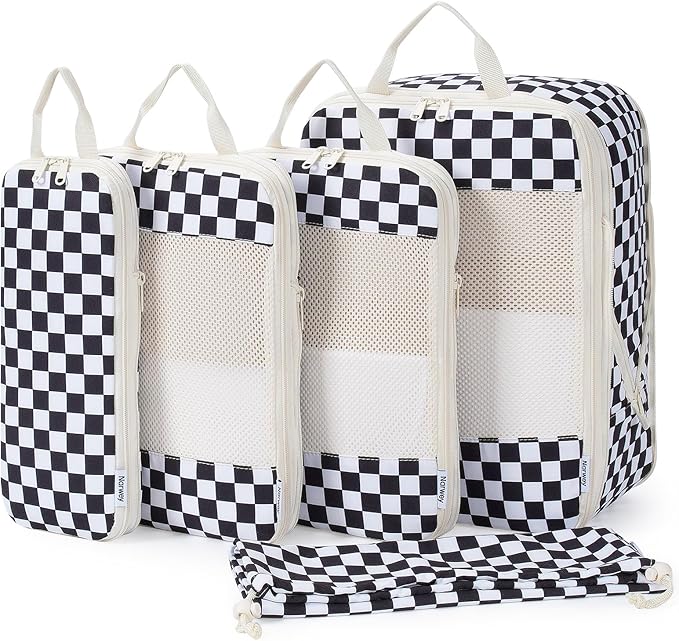 Narwey 6 Set Compression Packing Cubes for Travel Women Men, Travel Cubes for Carry On Suitcase, Durable Compression Luggage Organizer Bags by Narwey