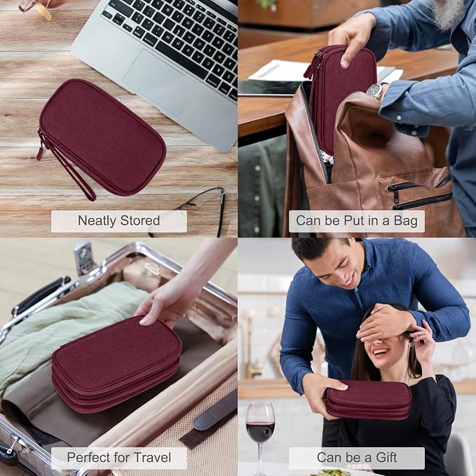 FYY Electronic Organizer, Travel Tech Pouch Bag, Cable Organizer Wine Red | Wrist Strap, Waterproof, Double Layers Portable Electronics Travel Carrying Case for Cord, Charger, Daily Business Trips Use - Image 7