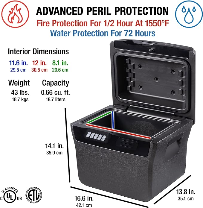 SentrySafe Charcoal Gray Waterproof and Fireproof Safe, Lock Box with Keypad for Documents and Hanging File Folders, Exterior: 14.1 x 16.6 x 13.8 Inches, ‎FHW40300 | Document and Hanging File Folder Storage With Fire/water Protection, Programmable Digi... - Image 4