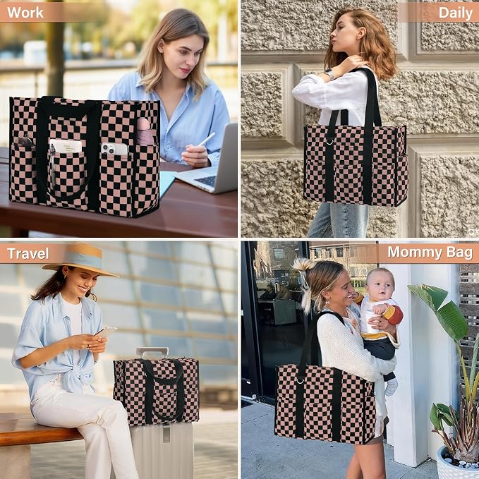 Becokan Large Tote Bag for Women Waterproof with 12 Pockets Top Zipper Closure Utility Teacher Nurse Bags for Work School - Image 6