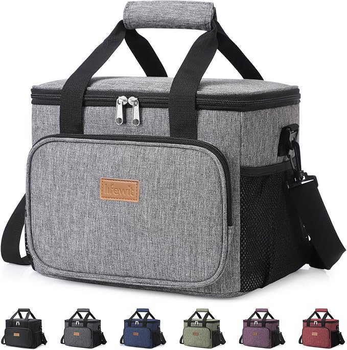 Lifewit Large Lunch Bag, Insulated Lunch Box, Soft Cooler Cooling Tote for Adult Men Women, Gray 24-Can (15L) by Lifewit