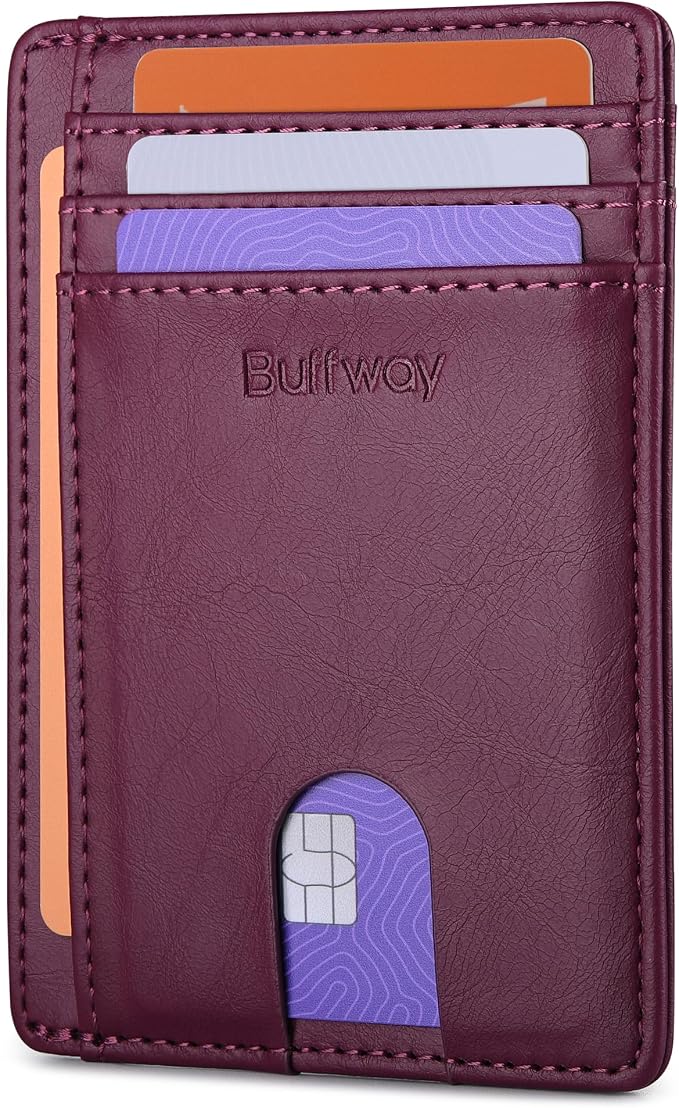 Buffway Slim Minimalist Front Pocket RFID Blocking Leather Wallets for Men and Women - Alaska Purple by Buffway