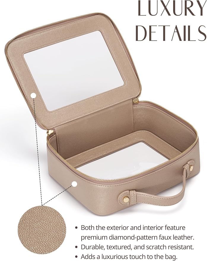 Clear Makeup Bag Travel Cosmetic Case Transparent Toiletry Bag with Zipper, Portable Make Up Organizer Traveling Compact Car Bag for Essentials, Gold, Large - Image 5