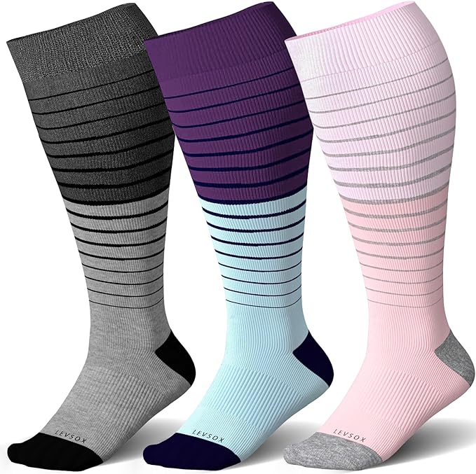 LEVSOX Wide Calf Compression Socks for Women&Men Plus Size 15-20mmHg Knee High Large Support Stockings for Circulation by Levsox