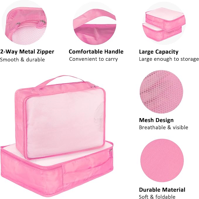 Packing Cubes Set, 2 Pcs Packing Organizers Set for Suitcases (Pink) - Image 6