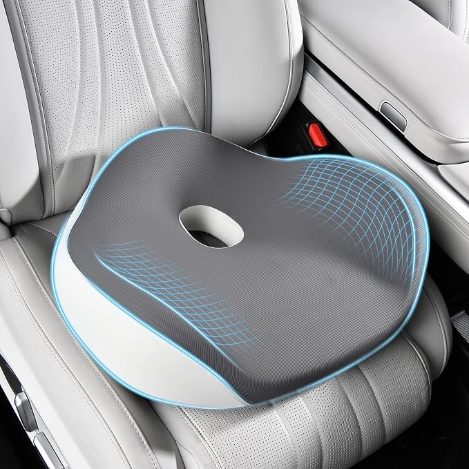 Car Seat Cushion for Driving, Memory Foam Seat Cushion for Car Office Chair, Ergonomic Office Seat Chair Cushion for Sciatica Pain Relief, Larger Car Seat Cushion for Trunk - Gray by FLORICH