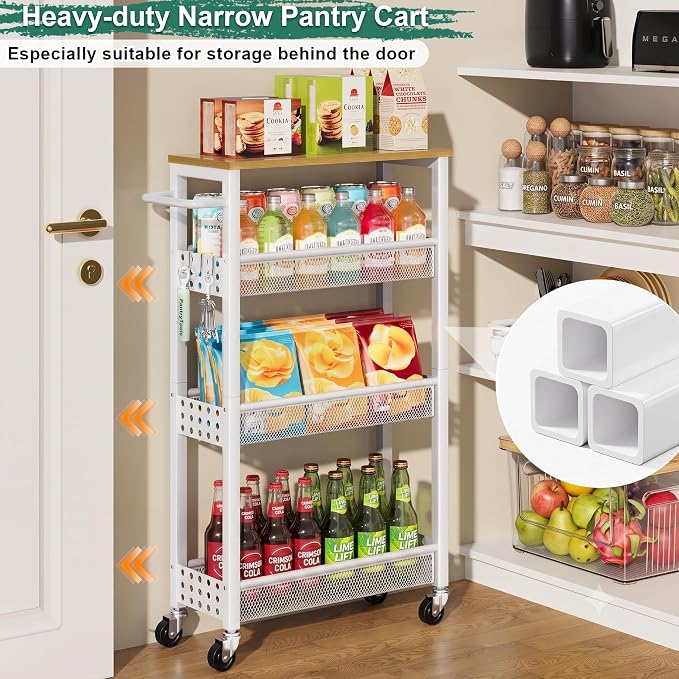 Laundry Room Slim Rolling Cart with Wheels for Between Washer and Dryer Gap | Utility Narrow Laundry Room Organization and Storage Shelves, White Skinny Shelf with Table Top,Detergent Organizer Cabinet - Image 9