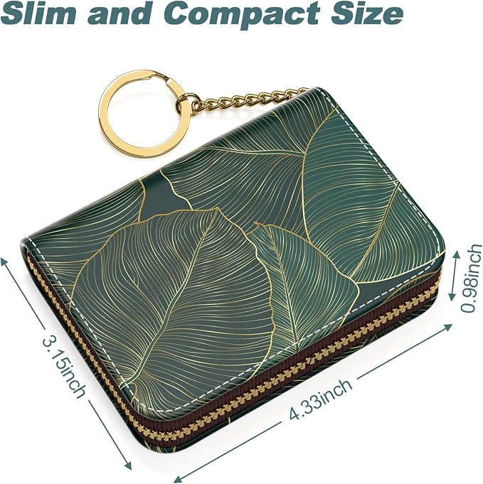 Credit Card Holder, Small RFID Card Wallet for Women, Slim Leather Wallet | Leather Card Holder Wallet, Credit Card Wallet Organizer, Business Card Case with Zipper & Keychain, 12-Slot Compartment - Image 5