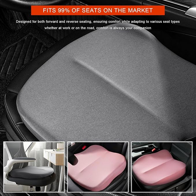 Car Seat Cushion, Ergonomic Memory Foam Auto Seat Boost Mat for Short People Driving, Non-Slip Driver Seats Height Cushion Office Chair Pillow for Tailbone Back Pain Relief (Pink) - Image 6