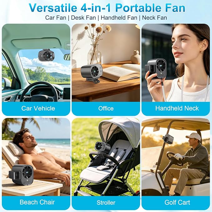 Portable Clip on Air Conditioner Fan for Car with LED Display, 360° Rotation 199 Speeds Mini Cooling Fans, USB Rechargeable 1500mAh Battery Powered Personal Fan for Car Vehicle Stroller Office Camping - Image 8