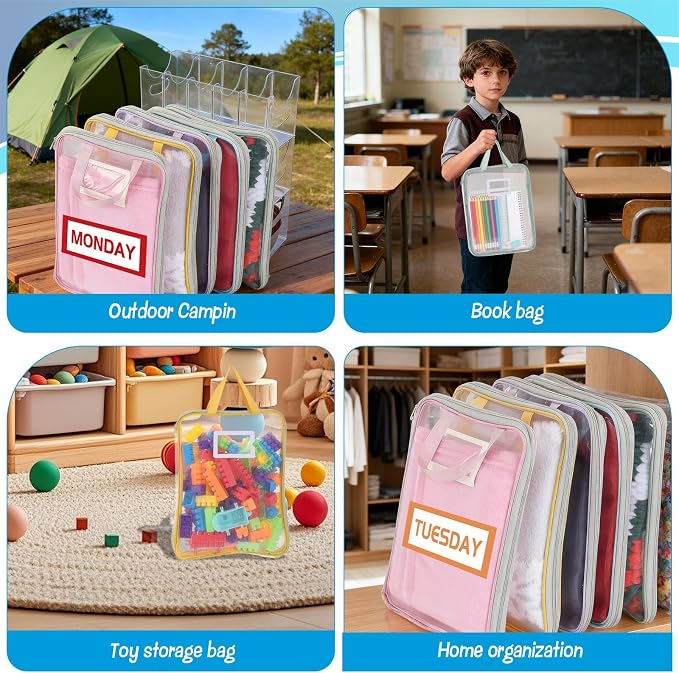 7 Pcs Packing Cubes for Travel, Days of Week Colorful Packing Cubes with Labels, Clear Clear Zippered Storage Bag for Travel Summer Camp Cruise Family Vacations Essentials - Image 6