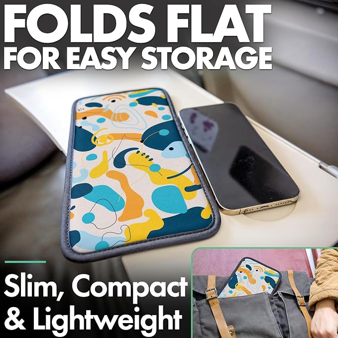 Airplane Phone Holder - Foldable Phone Stand for Plane Travel | Aluminum Build, 9 x 5 in. Boho Blue, Tabletop Mount Desk, Plane Tray Seat back, Treadmill, Fits iPhone Cell Phone - Image 4