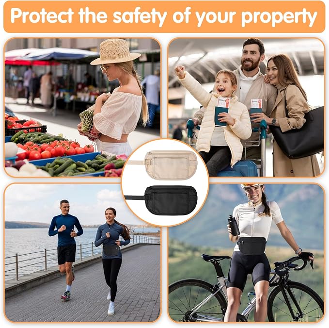 2 Pcs Travel Money Belt for Women,Hidden Money Pouch for Travel,Undercover Anti-Theft Travels Moneys Belt Under Clothes for Cash Cards Passport Keys Mobile Phone for Men Women - Image 6