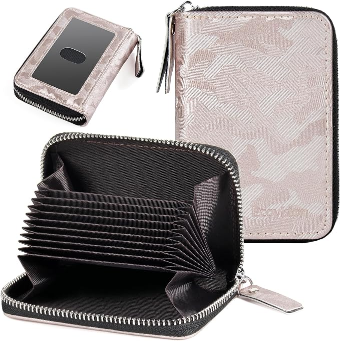 Credit Card Wallet, RFID Card Case Wallet, Zipper Card Cases Holder for Men Women, RFID Blocking, KeyChain Wallet, Compact Size Card Organizer Case for Women by Ecovision
