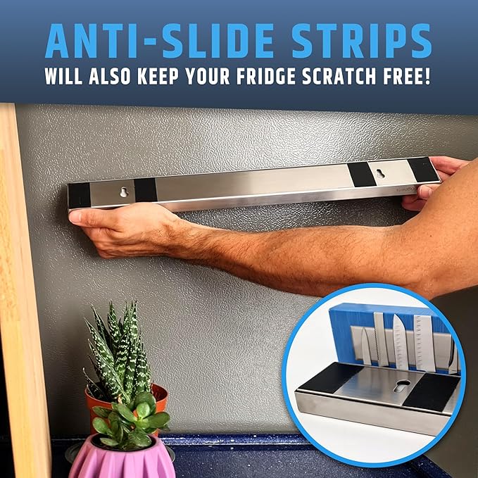 17" Premium Magnetic Knife Holder for Refrigerator (Double-Sided Heavy-Duty Magnets) - Upgraded Strip for Strong Fridge Mount - Clear Up Counter Space - 304 Anti-Rust Stainless Steel (Upgraded Design) - Image 6