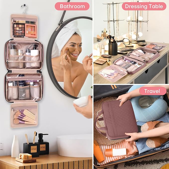 Travel Size Toiletry Bag for Women, Portable Cosmetic Bag with Hanging Hook, Travel Essentials Water-resistant Makeup Organizer for Accessories, Shampoo, Full-size Container, Toiletries - Image 7
