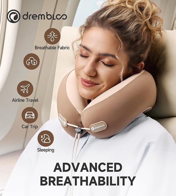 Neck Pillow Airplane, Premium Memory Foam Cooling Travel Pillows for Sleeping, Adjustable Flight Sleep Pillow with Comfortable Breathable Cover, Portable Plane Accessories - Image 3
