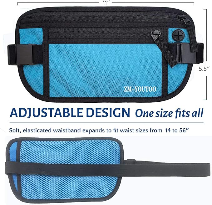 ZM-YOUTOO Money Belt for Travel - Hidden Travel Pouch Protect Your Credit and Money With RFID Blocking Passport Holder Waist Wallet (Blue) - Image 5