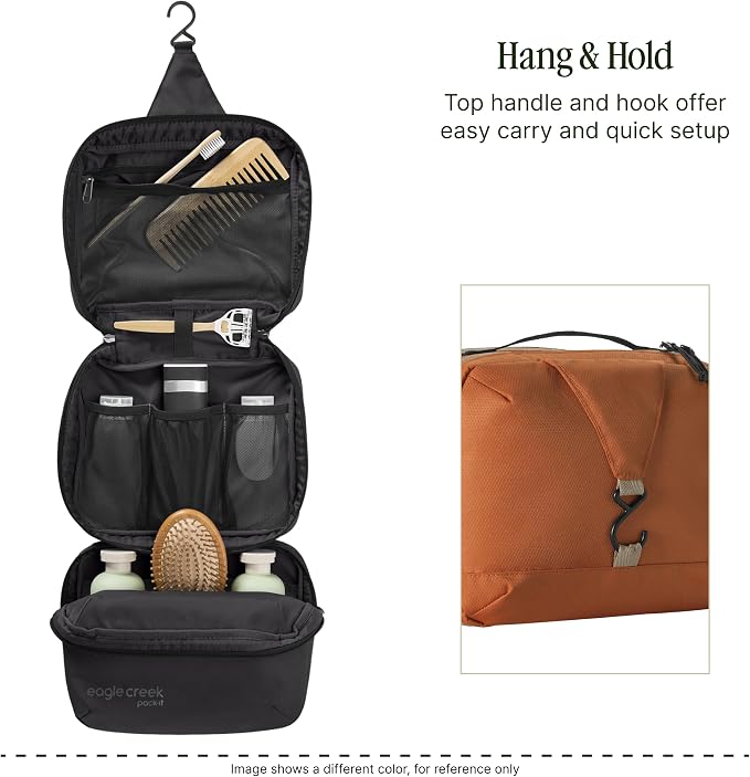 Eagle Creek Pack-It Trifold Toiletry Kit, Mandarin | Dopp Kit Toiletry Organizer with Padded Interior, Durable Hanging Hook and Large Compartments, Water-Resistant and Washable - Image 5