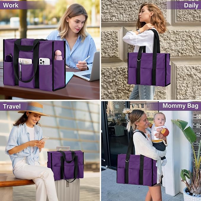 Becokan Large Tote Bag for Women Waterproof with 12 Pockets Top Zipper Closure Utility Teacher Nurse Bags for Work School - Image 6