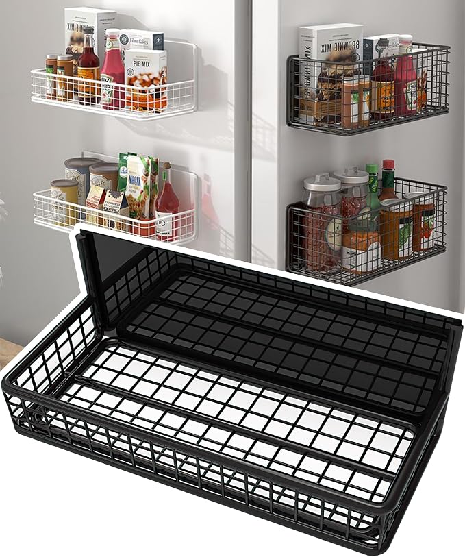 Magnetic Shelf Fridge Basket Bin for Whiteboard Washer Dryer Locker Cabinet | No Drilling Or Tools Needed, Reusable Magnet Organizer Classroom Office Home Kitchen Laundry Storage Rack Container Holder by Buyyyit