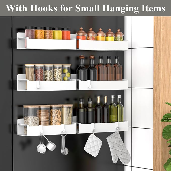 HuggieGems 6 Pack Magnetic Spice Rack Organizer for Refrigerator and Oven, White Fridge Organizers and Storage for Kitchen - Image 2