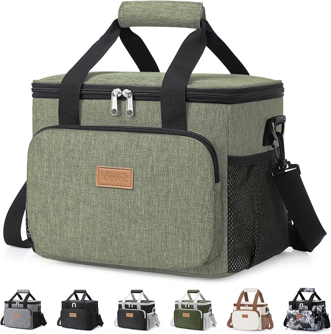 Lifewit Medium Lunch Bag, Insulated Lunch Box, Soft Cooler Cooling Tote for Adult Men Women, Dark Green 12-Can (9L) by Lifewit