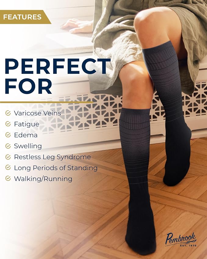 Pembrook® Bamboo Viscose Light Compression Socks - 3 Pairs | 8-15 mmhg Compression Socks | Knee High Comfort Support Socks - Image 7