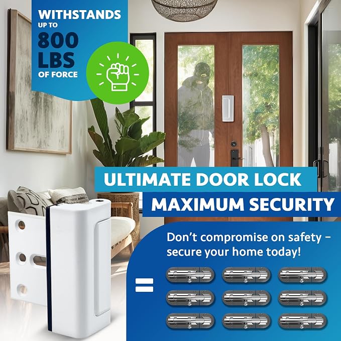 Door Locks (2-Pack) - Easy To Install Aluminum Home Security Door Locks for Front Door - Child Proof Door Lock for Kids Safety- Withstand 800 lbs of Force & Tamper Proof Top Door Lock Latch - Image 3