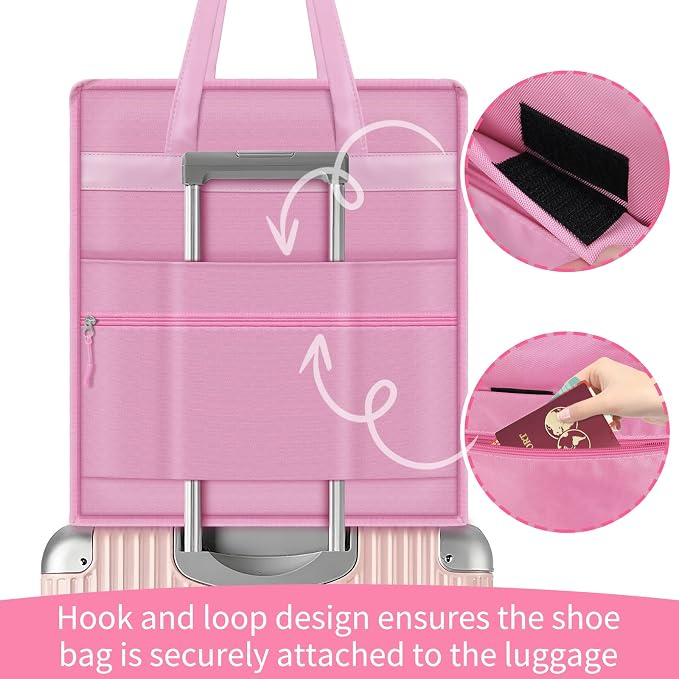 SelfTek Shoe Bags for Travel with Handle, Waterproof Large-Capacity Family Travel Shoe Bag Organizer for Multiple Shoes, Shoe Travel Bags for Packing, Suitable for Luggage Handle (pink) - Image 2