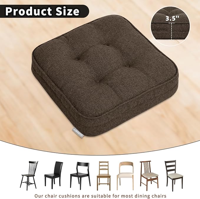 GOFORIT Chair Cushions Set of 4,Tufted Shredded Memory Foam Chair Pads, Non-Slip Seat Cushions with Removable Cover, 4 Pack,Brown - Image 4