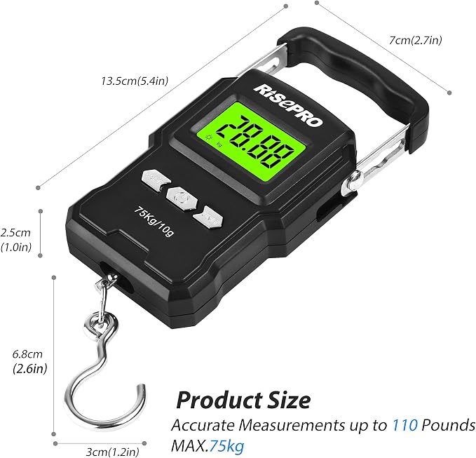 RISEPRO® 75Kg / 165Lb Digital Fish Scale with 39 Inch Ruler Electronic Luggage Balance Fishing Postal Hanging Hook Scale WHA08 - Image 2