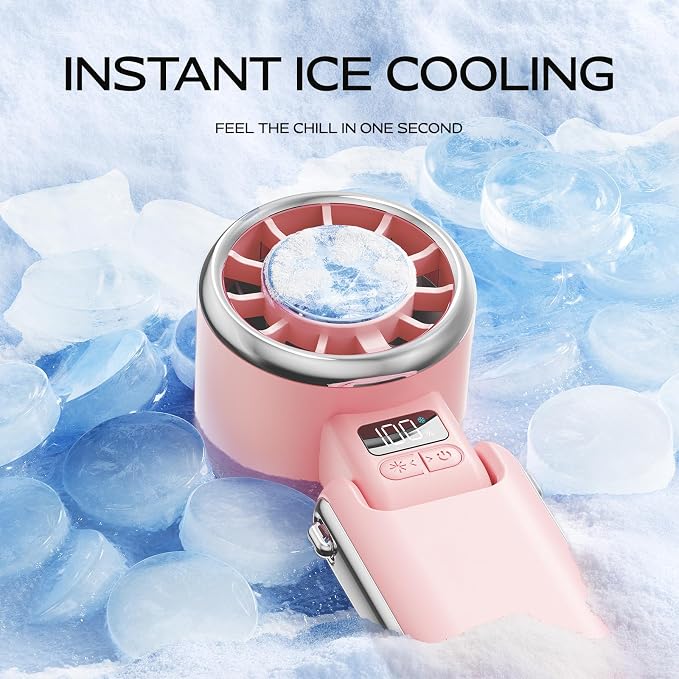 SHEWIND Portable Handheld Fan with Ice Cooling - 5 Gear High Speed Personal Turbo Fan Rechargeable, Up to 13 Hrs, Mini Hand Fans for Travel Essentials, Beach Vacation, Gifts for Women, Men (Pink) - Image 2