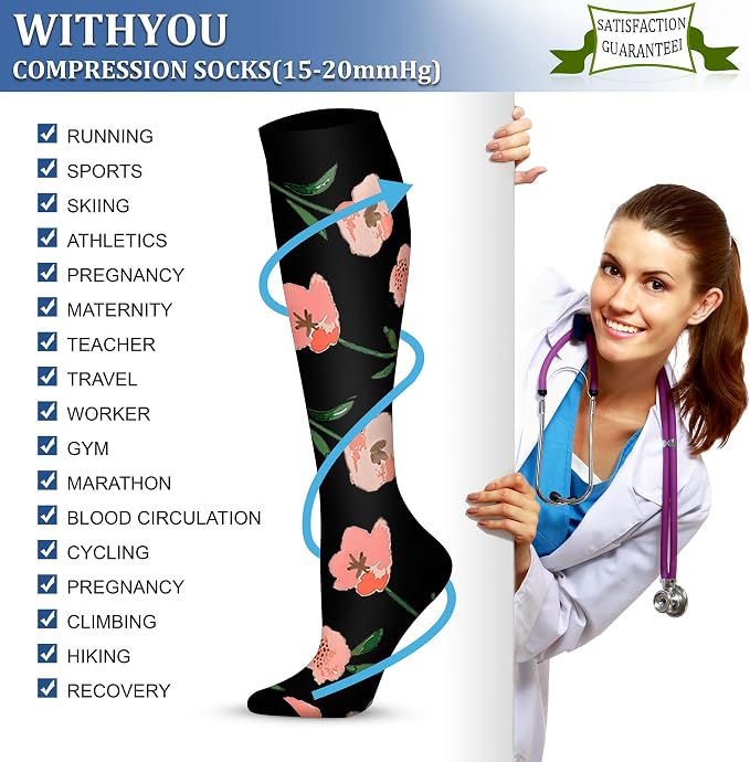 WITHYOU Compression Socks 15-20 mmHg is Best Athletic for Men & Women Running Flight Travel Nurses Pregnant - Image 4