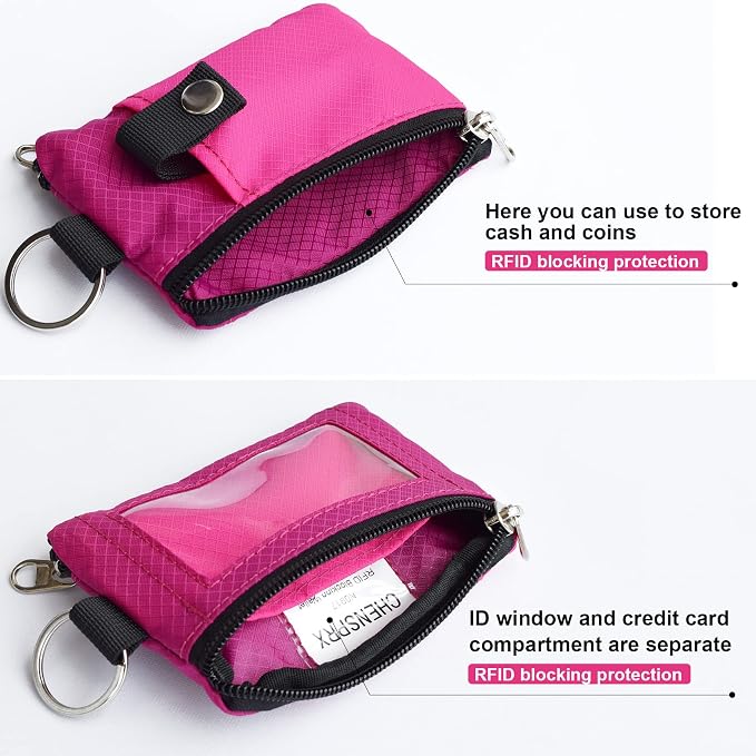 CHENSPRX Minimalist RFID Blocking Small Wallet with ID Window,WaterResistant Zip Id Case Wallet with Lanyard Keychain for Cards,Cash,Travel,Women,Men - Image 4