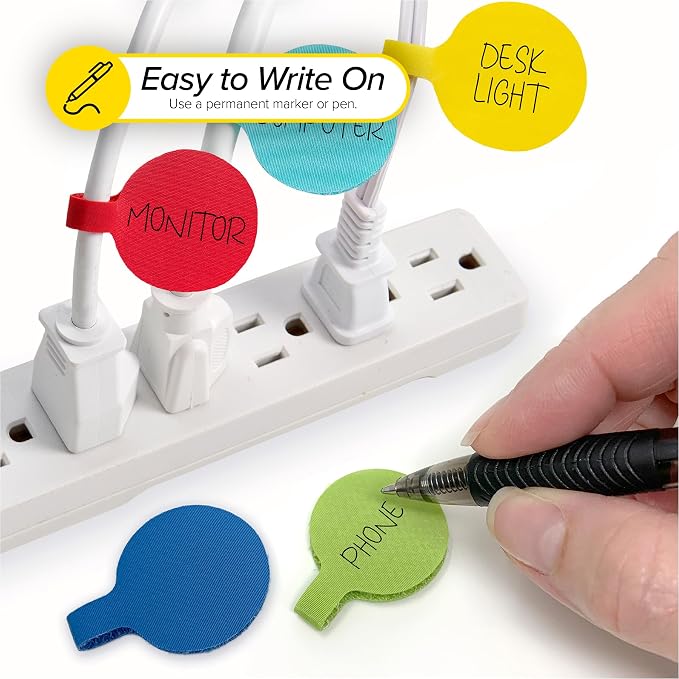 Cable Labels - Wrap-It Storage - Circles, Multi-Color (36-Pack) - Color Coded Labels for Organizing, Wire Tags Write on Surface for Labels for Charging Cords and Electronics | Color Coded Labels for Organizing, Wire Tags Write on Surface for Labels for... - Image 3
