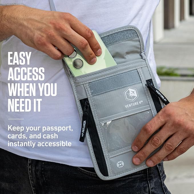 VENTURE 4TH Travel Neck Wallet, RFID Blocking Passport Holder - Pure Black - Image 4