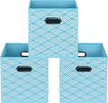 Fabric storage bins Cubes, Fabric Cube Organizer with Handle, Foldable Cube Bins for Cloth or Accessary Storage, 11x11x11, Set of 3, (Blue clouds) by Yunkeeper