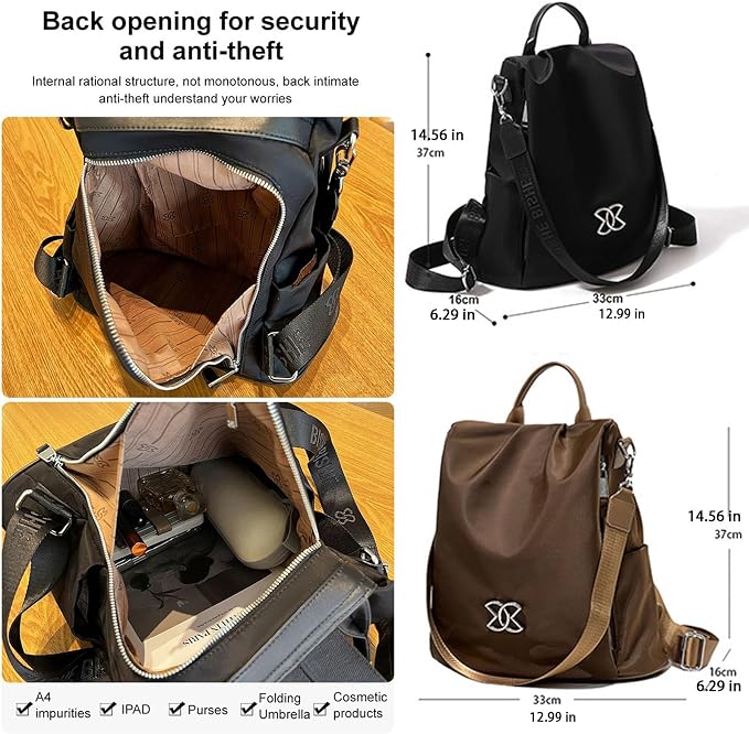 SIRDIKA Women Oxford Cloth Backpack - Anti-Theft Multi-Purpose Large Capacity Oxford Cloth Lightweight Shoulder Bag 3-Way Waterproof Crossbody Bag (Black) - Image 4