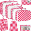 KPX 8 Set Packing Cubes for Travel, Luggage Packing Organizers Accessories Large Toiletries Bag for Clothes Shoes Cosmetics (8Set-Rose Checkered) by KPX
