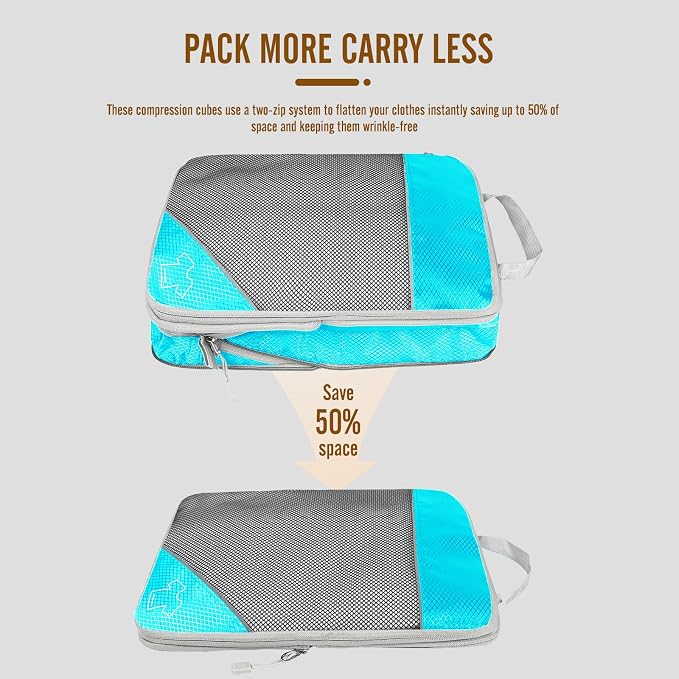8 Set Compression Packing Cubes for Travel, Expandable Luggage Organizer with Shoe Bag & Laundry Bag - Lightweight Suitcase & Backpack Travel Essentials (Sky Blue) - Image 3