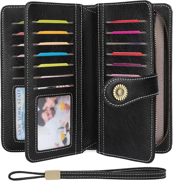 Wallets for Women Trifold Wristlet Wallets Large Capacity RFID Blocking Ladies Purse Credit Card Holder - Image 2