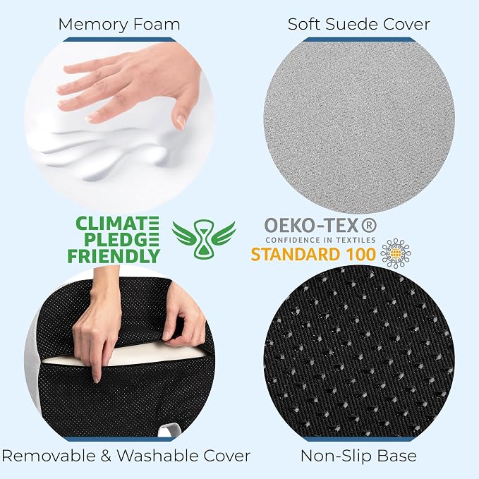 5 STARS UNITED Seat Cushion - Memory Foam Chair Cushion for Tailbone Pain Relief - Ergonomic Support for Coccyx, Sciatica & Butt - Office, Desk & Gaming Chair, Car Seat, Wheelchair, Light Gray Suede - Image 6