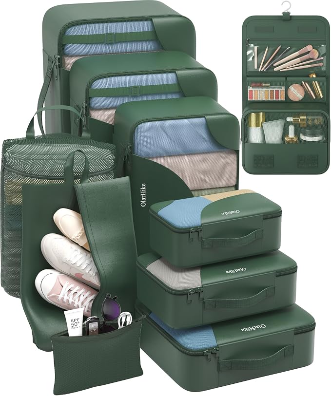 OlarHike 10 Set Packing Cubes for Travel,Gifts for Women Mom,Anti-Tearing Suitcase Organizer,with Over 1000 pcs Mesh Holes,Vacation Essentials & Accessories for Cruise Ship by OlarHike