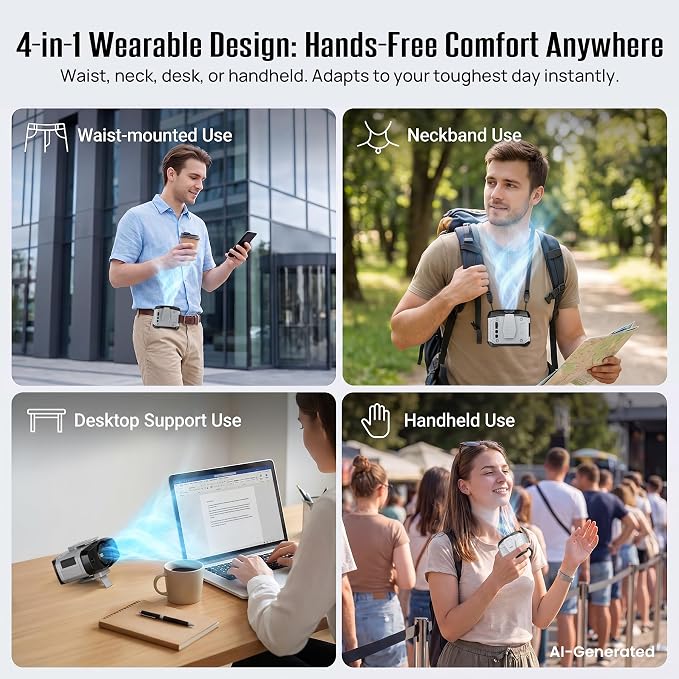 AJVV Portable Waist Fan Wearable Belt Fan Clip on Fan for Shirt, 40H Max Personal Cooling, for Camping, Outdoor, Jobsite, Travel, Black (Gray) - Image 4