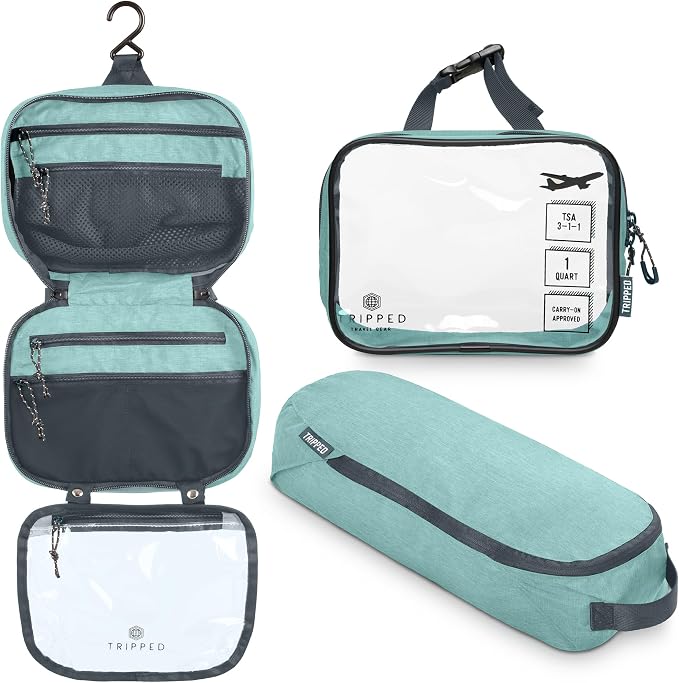 TRIPPED Travel Gear 3-Piece Travel Toiletry Bag Set | Includes Hanging Toiletry Bag, 311 TSA Liquid Bag, and Accessory Organizer Pouch with Lightweight Ripstop Construction by TRIPPEDTravelGear