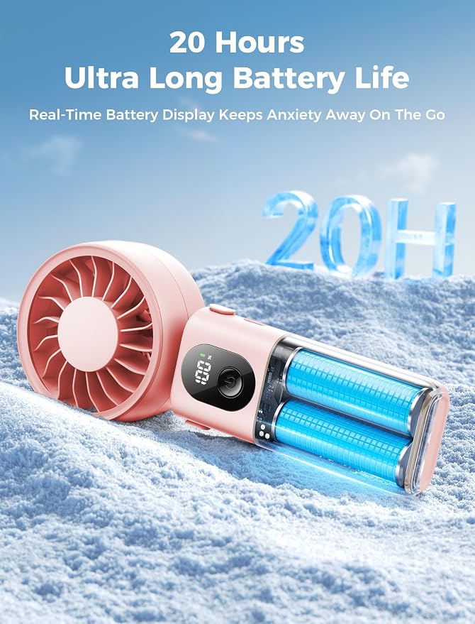 Aecooly Mighty Portable Handheld Fan | 20H Max Cooling | 3 Flexible Modes | 5 Speeds Wind | Battery Level Display | USB Rechargeable Mini Personal Battery Powered, Gifts for Women, Travel -Pink - Image 6